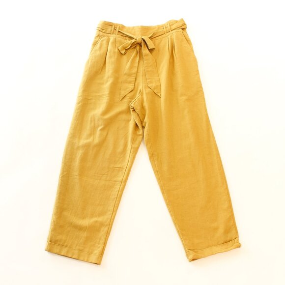 American Eagle Paperbag Pants | Golden Yellow Tie Waist | High Rise & Tapered Fi - Picture 2 of 8
